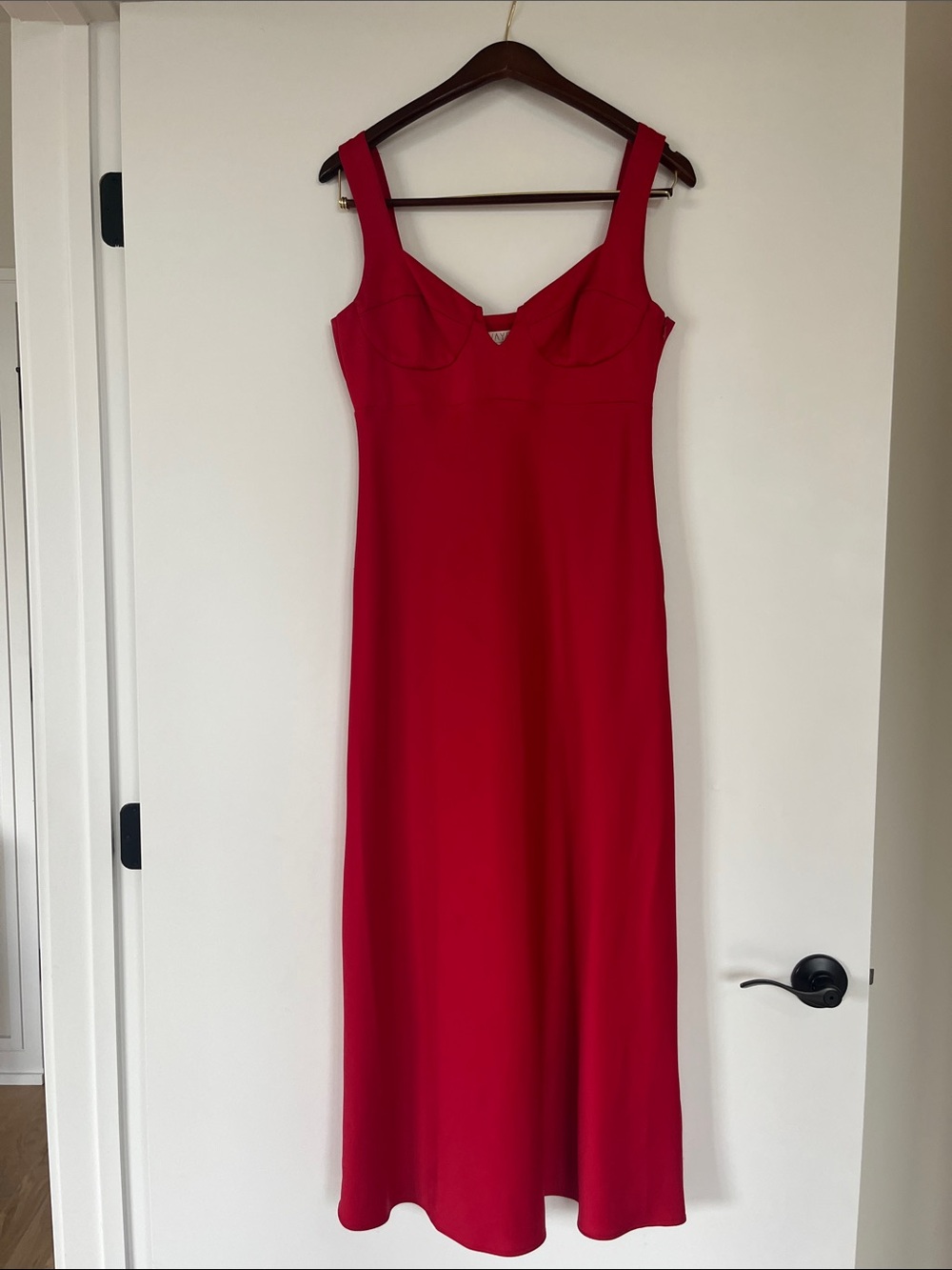 Wayf Cherry Red Maxi Dress with Structured Bust